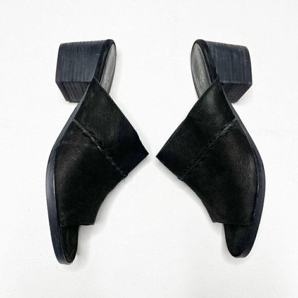 Eileen Fisher Kale Nubuck Leather Mule Slide 6 Block Heel Open Toe Braided Peep - Picture 4 of 9